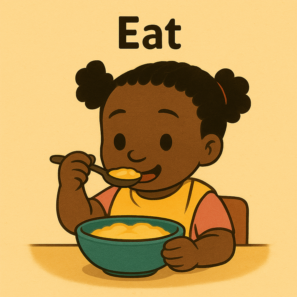 Amahle eats her breakfast